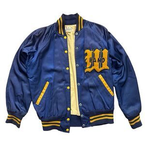 Vintage 50s 60s Speedline Band Letterman Varsity Jacket Navy Gold Sz 36 Distress